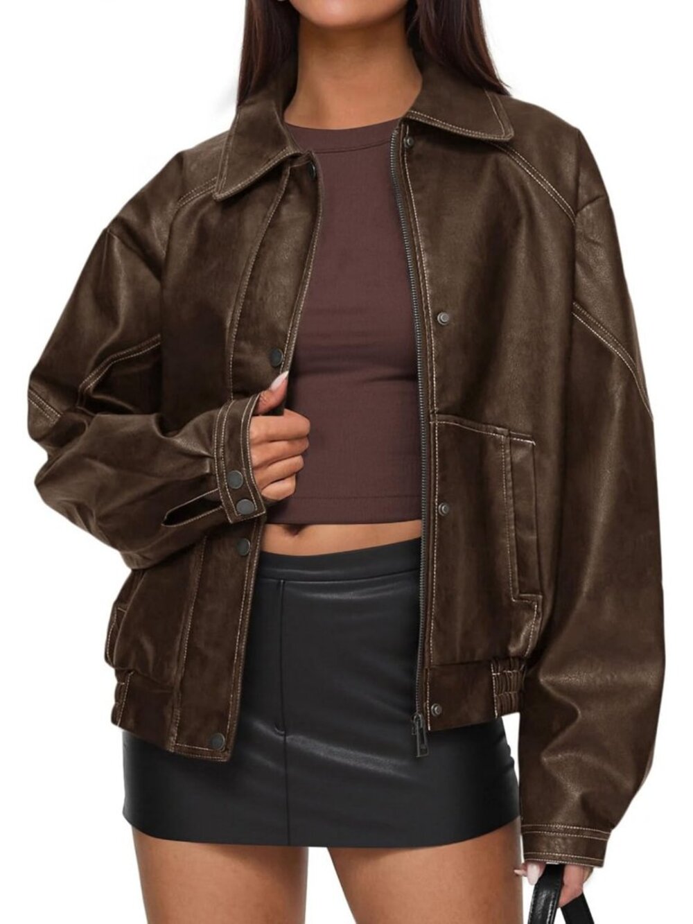 Chic Oversized Faux Leather Jacket for Women - Stylish Fall & Winter Outerwear